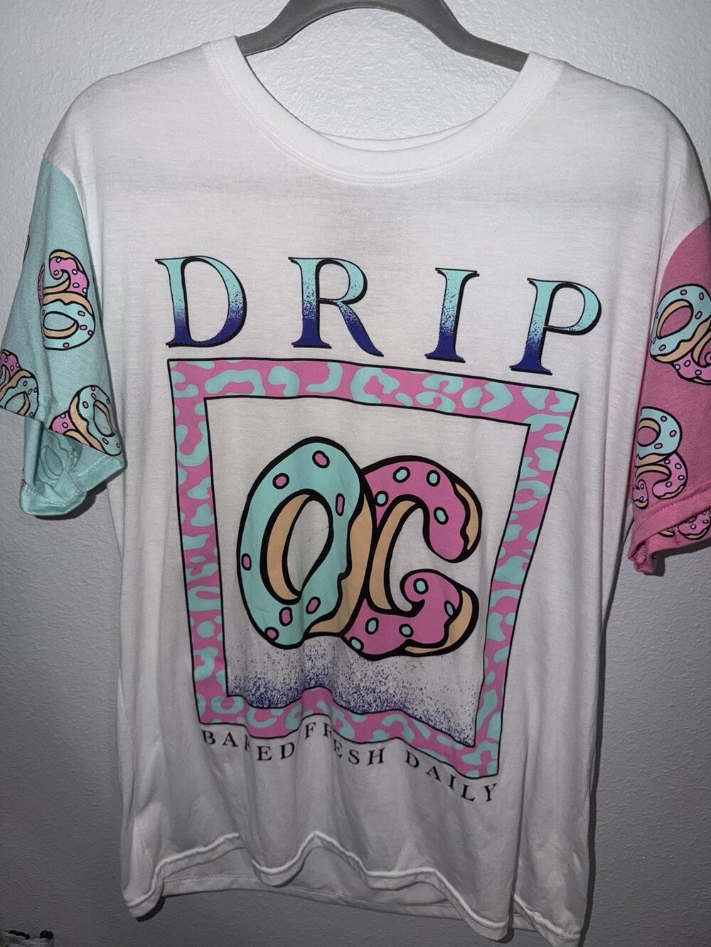 Fresh Laundry Donut OG T‑Shirt Men’s Large White Pink Blue Cotton Blend (AO16)